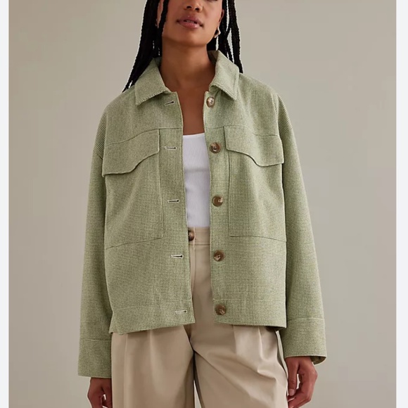 Anthropologie Jackets & Blazers - Anthropologie light green houndstooth trucker jacket XS